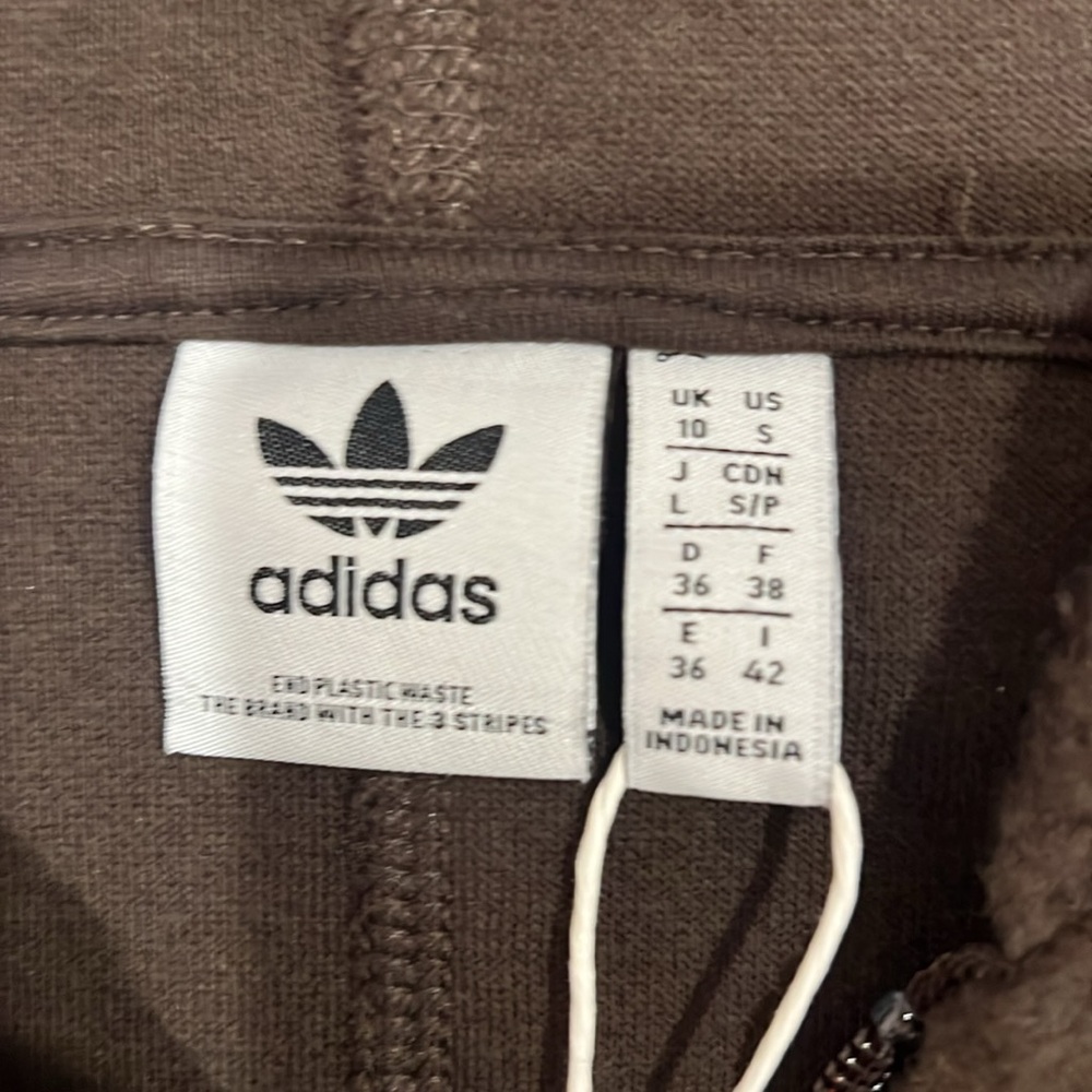 NWT Adidas Originals Crop Brown Fleece Full Zip Hoodie - Picture 3 of 5